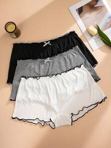 3pcs Women's Multi-Color Ruffled High Waist Slip Shorts, Comfortable Simple Seamless Anti-Exposure Plus Size Briefs