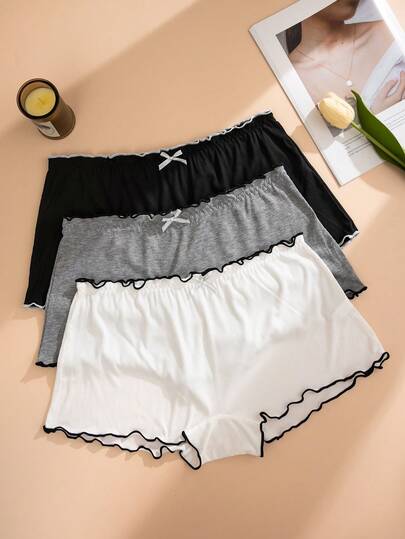 3pcs Women's Multi-Color Ruffled High Waist Slip Shorts, Comfortable Simple Seamless Anti-Exposure Plus Size Briefs