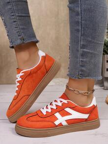 Giày thể thao thường ngày mới, Giày thể thao buộc dây thời trang đa năng bằng da lộn dành cho nữ, Giày học sinh - trái cam - Xem 4