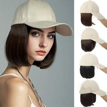 قبعة بيسبول نسائية باروكة، شعر مستقيم طول 18 بوصة و 26 بوصة، من ألياف صناعية مقاومة للحرارة، مناسبة للملابس اليومية والأغطية الرأس | باروكة قبعة عصرية | قبعة بحافة قابلة للتعديل