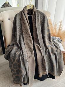 1条复古豹纹提花金线围巾，女士时尚百搭空调房披肩，春秋季外套，防晒装饰披肩，适合日常搭配及户外穿着。 - 彩色 - 查看 14