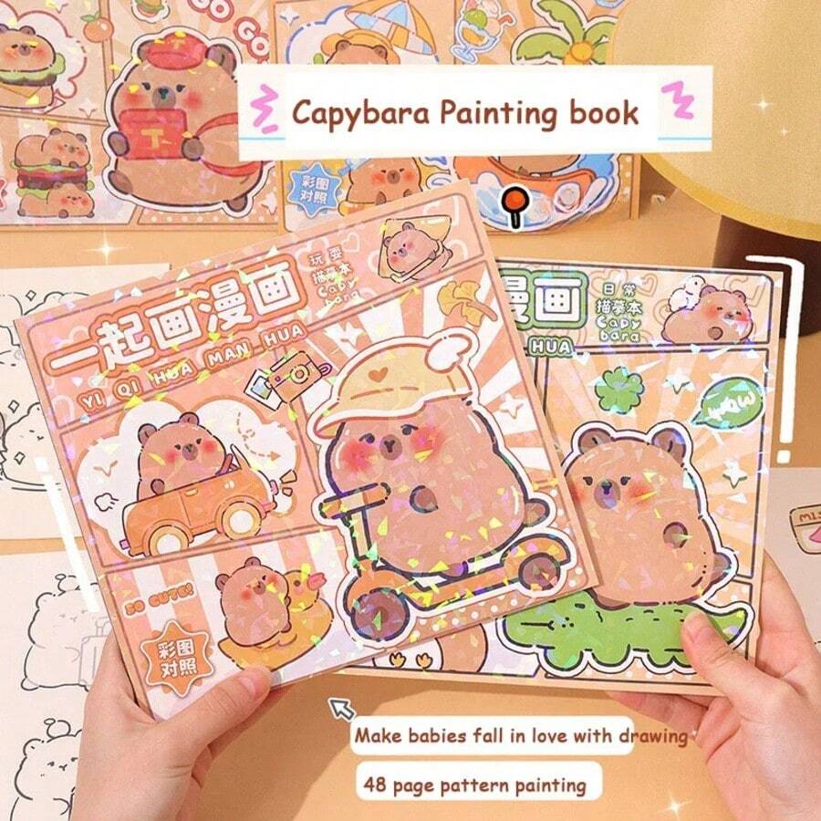 1 Stück Capibala Skizzen Kopie, süßes Kinder Linienskizzen Kopierheft, süße einfache Skizzen Handgezeichnetes Notizbuch, Linienentwurf Graffiti Notizbuch