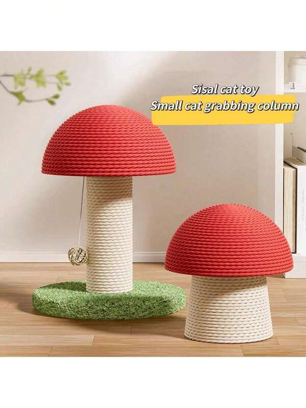 Cat Toy In The Shape Of A Mushroom, Combining A Scratching Post, Scratching Board, And Climbing Frame. It Is Easy To Carry, Has A Cute Design, And Can Be Placed In The Living Room Or Bedroom. Made Of Sisal Rope, It Is Does Not Shed, Making It An Excellent Toy For Keeping Cats Entertained And Amused. It Is An Adorable Decorative Item For Pets.