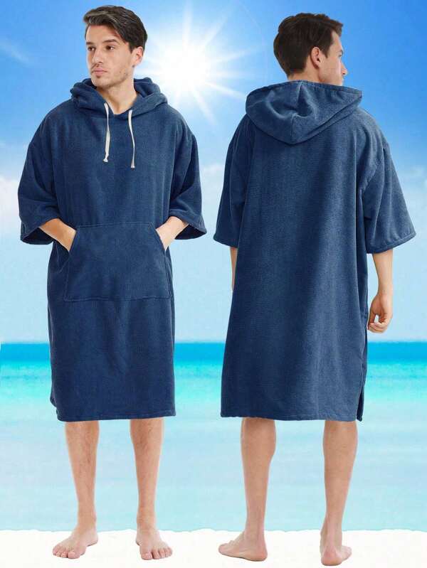Bata de baño con capucha y mangas de unicolor, estilo minimalista de fibra supersuave con bucle con capucha, bata de cambio para playa, surf, natación, gruesa y cálida capa de playa para adultos con cordón de sombrero, decoración de boda, hogar, baño, ropa de playa, vuelta al colegio