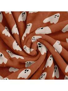 Kürbisfarben-weißer Geist Halloween Muster Decke - gestrickter Polyester Fleece, moderne digitale Bedruckung, Cartoon Thema, ganzjährig komfortable Heim Dekoration Tagesdecke, maschinenwaschbar