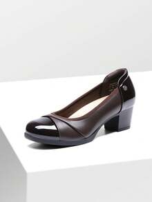 Women's  Chunky Low Block Pumps Closed Toe Shoes Comfortable Elegant Work Office Heels Round Toe Dress Shoes - 棕色 - 查看 4