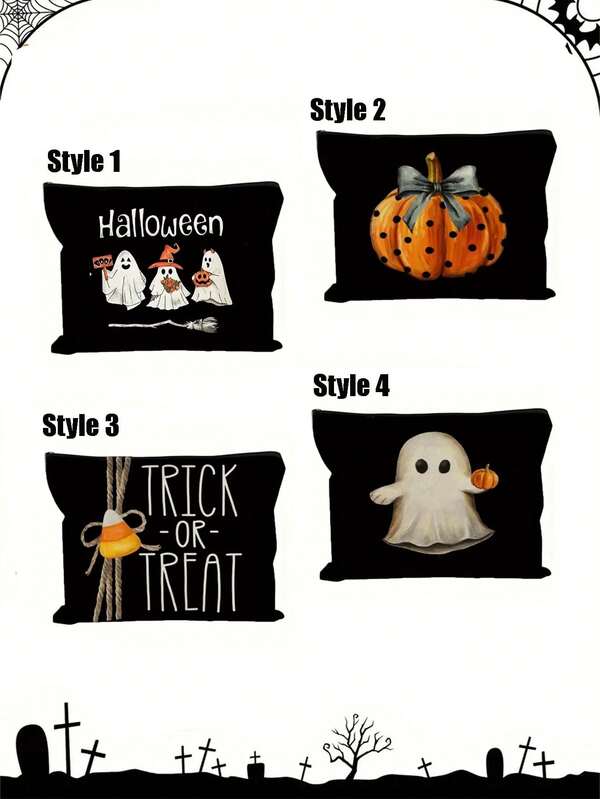 Halloween Themed Cosmetics Bag, Makeup Bag, Featuring Pumpkins, Bats, Cobwebs, Ghosts, Black Cats, Travel Pouch Bag Toiletry Bag,Female Gift For Her Cosmetic Organiser Travel Essentials Make Up Bag Holiday Essentials Makeup Bags Makeup Pouch Makeup Organizer Organizer Makeup Storage,Teacher Gifts