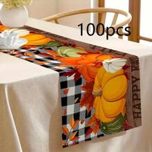 1pc,Table Runner, Thanksgiving Blue And White Porcelain Pumpkin Pattern Printed Linen Table Flag, Home Decor, Suitable For Dining Tables, Universal Seasonal Decoration, Modern Style Washable Table Flag, Heat-Resistant, Stain Resistant, Room Decoration, Table Mat, Kitchen Table Mat, Party Decoration, Home Decoration, Ideal Thanksgiving Gift