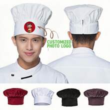 Gorro de chef con logotipo/nombre personalizado, gorro de panadero blanco para pastelería, personal de hotel, gorro de cocinero con pliegues de estilo champiñón - A - Ver 14