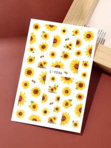 2 件向日葵蜜蜂指甲贴纸昆虫 Y2K 指甲黄棕色指甲盛开的花朵指甲滑块美甲用品配件女士指甲 DIY 装饰 - 彩色 - 查看 7