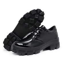 Myrol Outlet Women's Casual Oxford Derby Shoes With Tractor Sole And Lace-Up Black/Brown/White - 黑色 - 查看 3