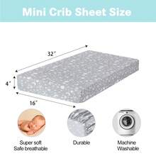 3 paquetes de sábanas para cuna, sábanas para mini cuna que se ajustan al tamaño estándar de 32" x 16" para corralito, suaves y elásticas, sábana ajustada para corralito - Ramas y hojas Fusu + osos + cielo estrellado gris claro -1 - Ver 4