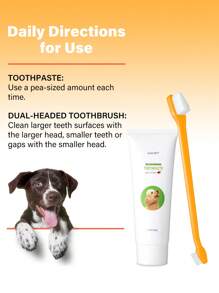 GJYC PET Premium Pet Dental Care Set | Includes Toothpaste & Dual-Ended Toothbrush | Effectively Combats Tartar | Puppy, 2 Pieces Bundle, Delicious Beef Flavor, Freshens Breath, Gentle On Gums