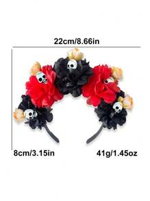 1pc Halloween Realistic Black & Red Skeleton Flower Headband, Dark Gothic Style Day Of The Dead Party Costume Accessory For Women - Multicolor - View 12