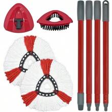 Replacement Mop Heads,  Turbo Mop Refills, Microfiber Mop Head Set, Base, Brush, And Handle Replacement For EasyWring Spin Mop - 紅色 - 查看 1