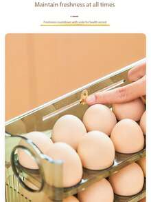 1PC自动翻盖鸡蛋收纳盒冰箱侧门储物架厨房专用鸡蛋托收纳工具冷冻饺子盒水果收纳盒塑料储物盒