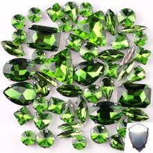 50 件/包，闪光混合形状玻璃水钻，银色金属平底，混合形状手工缝制水钻，用于衣服平底工艺宝石水晶缝制水钻带爪，DIY 配件用于装饰衣服、连衣裙、包、鞋子、胸针、耳环、手工艺品