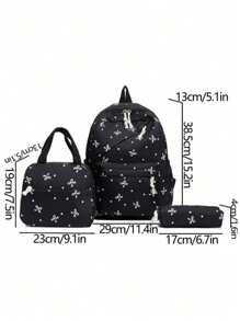 3pcs Nylon Bow Print Backpack Set, Foldable Multi-Pocket Large Capacity Waterproof Zipper Backpack, Suitable For Teenagers, High School Students, College Students, Ladies Daily Commute And Travel, Valentine's Day Gift - Black - View 10