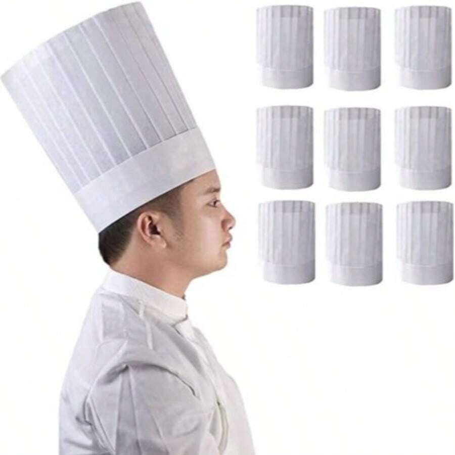 HOT BARGAINS Disposable Chef Hats For Adults And Kids Tall Paper Chef Hats Size 11.5 Inch Colour White - White - View 1