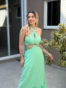 LONG DRESS WITH CUTOUT - Mint Green - View 3