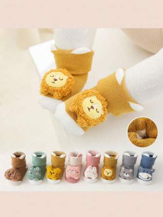 1 Pair 0-3 Years Old Cartoon Baby Thick Warm Anti-Slip Socks