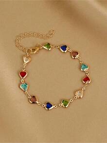 1pc Colorful Shiny Cubic Heart Design Elegant Bracelet, Suitable Girls Daily/Party Jewelry, Festival GiftThe Best Valentine's Day - một cỡ 3 - Xem 3