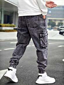 Pantalones vaqueros para hombre, pantalones harem para hombre, pantalones ajustados con bolsillos. - Gris - Ver 2