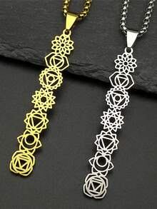 Collar con colgante de flor de loto de 7 chakras de acero inoxidable, joya amuleto de sanación espiritual como regalo para mujeres y niñas - collar - Ver 6