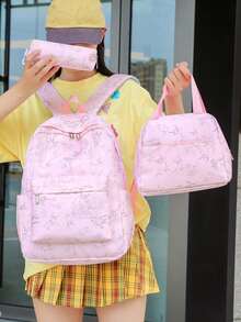 Bộ ba lô 3 trong 1 kiểu dáng thường ngày họa tiết tre, bao gồm ba lô, túi đựng cơm trưa, túi đeo chéo và hộp bút, có ngăn đựng laptop, dung tích lớn, đa chức năng, phù hợp cho sử dụng hàng ngày/kỳ nghỉ/du lịch/đi học, thích hợp cho phụ nữ/bé gái/thanh thiếu niên/sinh viên đại học/sinh viên tốt nghiệp. - Hồng - Xem 7