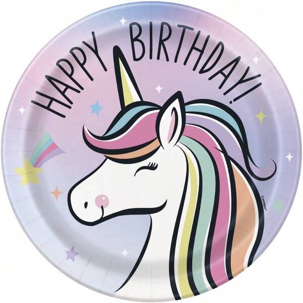Dreamy Unicorn Disposable Round Paper Plates 9" Multicolor 10 Count By