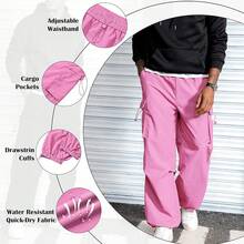 Zando Baggy Cargo Pants Men Parachute Pants Loose Fit Hop Harem Joggers With Pockets Streetwear - 粉色 - 查看 3