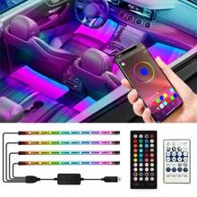 Car LED Lights Smart Interior Lights With App Control 72 LED 16 Million Colors With APP And Remote Control Music Sync Color Change RGB For LED Lighting Kits For Car With Car Charger DC 12V Car Accessories Car Must Haves Accesorios Para El Carro Car Decor