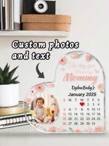 1 Customized Personalized Acrylic Photo With Customizable Text Date Love Ornament, Baby's First Birthday Souvenir, Baby's First Photo Gift, Baby Room Decoration Personalized Acrylic Love Plaque, Bedroom, Living Room, Baby Room Decoration, Ideal Gift For Mother's Day, Thanksgiving/Back To School