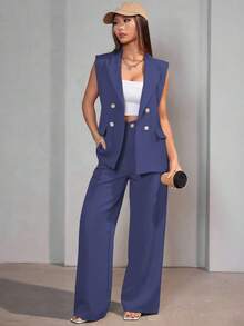 A&DD MODA, REF: AS1347, Women's Vest, Women's Set, Suit Vest, Casual, Tailoring, Elegant Look, Formal Style, Versatile Piece, Modern, Sophisticated, Women's Fashion, Formal Women's Clothing, Casual Chic Set, Tailored Vest, Blogger Style, High Quality. - 藏蓝色 - 查看 4