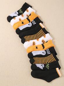 6 Pairs-Halloween Kids Socks - Spooky Pumpkin Ghost Bat Non-Slip Costume Party Ankle Socks - Multicolor - View 4
