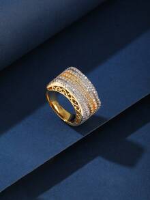 1pc Copper Material Oversized Jewelry Ring, CZ Inlaid, Fashionable & Charming, Suitable For Women's Daily And Holiday Wear