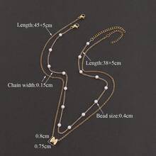 1pc New Classic Bubble Letter Pendant Necklace, Gold Stainless Steel Multi-Layer Chain, Women - Style 2 - View 2