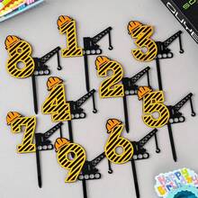 طقم تزيين كعكة رقمي - تصميم مركبة بناء - ديكور حفلة عيد الميلاد - طبعات كب كيك ذات موضوع البناء لحفلات الاستحمام وأعياد الميلاد وحفلات الكشف عن الجنس - ديكور كعكة مثالي لمناسبات العطلات العالمية