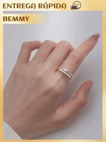 BEMMY 2 Piece Elegant Heart Shaped Ring With Rhinestone, Suitable For Women To Wear Daily And Dinner Parties - Silver - View 4