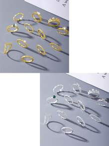 12/13/17/24/29/36件/套夏季优雅银戒指，波西米亚风，适合女士日常佩戴、海滩度假、旅行、母亲节、情人节、圣诞节、万圣节、礼物 - 彩色 - 查看 16