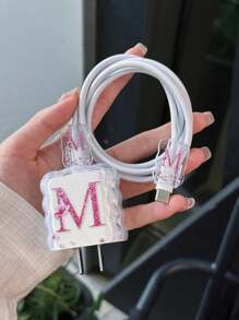 3pcs Set Wavy Pattern Protective Case, 26 Letter A-Z Design, Compatible With Apple Fast Charging Adapter Nan Charger Protector Charger Case Phone Accessories