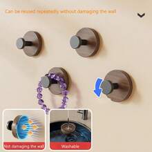 1/3/5Pcs Walnut Wood Grain Plastic Suction Cup Hook Strong Bearing Adhesive Hook For Bathroom And Kitchen No-Drill Creative Knob Design, Portable Storage Hanger