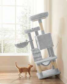Feandrea Cat Tree, Cat Tower For Large Cats, Ultra-Soft, White-Grey Ombré - 灰色 - 查看 6