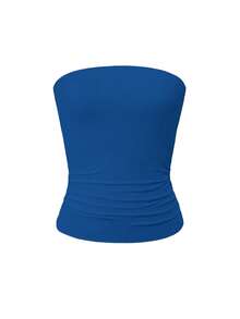 Áo tank top không dây, màu trơn, co giãn ôm sát dành cho nữ của Vaiaye, áo camisole cơ bản không dây thời trang cho mùa xuân và mùa hè. - Xanh đậm - Xem 3