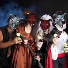 áscara de Calavera de Cabeza de Cabra Gótica con Cuernos de Carneroáscara de Calavera Animaláscara de Demonioáscara Malvada Cosplay Decoración de Halloween - Cabra plateada - Ver 3