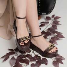 Women's Flat Sandal Platform Papete Chain Comfort Sophistication Flat - 鏽棕色 - 查看 2