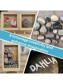 6/12 件大型天然河石 - 优质扁平光滑鹅卵石，用于绘画、绘画岩石 - 可直接绘画的河石艺术、曼陀罗、善良、DIY 工艺品、花园装饰、SHARKWOODS 岩石绘画套件，多用于户外使用和花瓶填充 - 彩色 - 查看 10