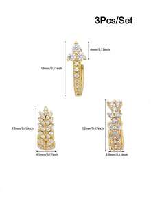 3Pcs Exquisite Gold Plated Cubic Zirconia Hoop Earrings For Women Cz Huggie Small Earrings Fashion Jewelry - Silver - View 7