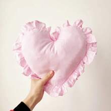 1pc Romantic Pink Heart Satin Cushion Pillow With Ruffled Edge Ultra Soft Plush Decor For Bedroom Living Room Wedding Gift