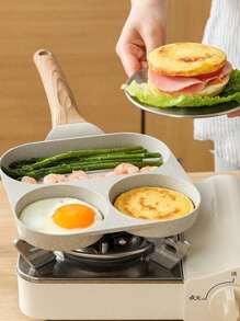 1 pieza Sartén para tortillas con 4 huecos para el hogar, sartén para hamburguesas y huevos, antiadherente, 3 en 1, dividida en 3 secciones, para cocina de gas y vitrocerámica, perfecta para desayuno, huevos, tocino